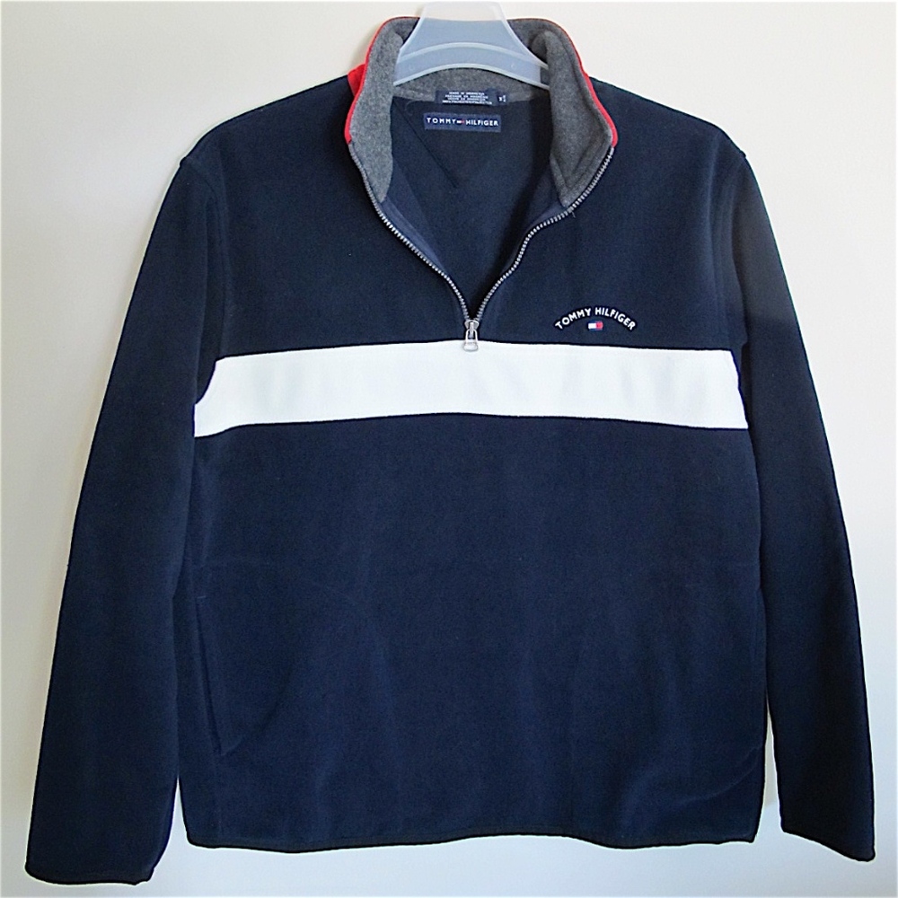 Navy Fleece Pullover Blue Red & White Colorblock M